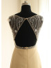 Beaded Champagne Chiffon Keyhole Back Elegant Prom Dress